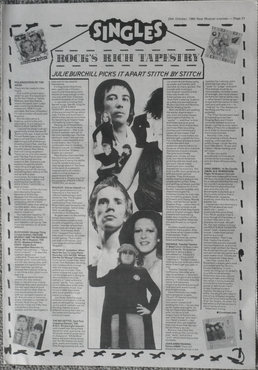 Julie Burchill Rock's Rich Tapestry NME 25 October 1980 ...